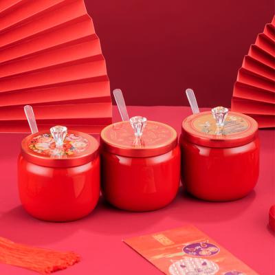 China Viable Kitchen Tool Red Color Chinese Style Condiment Container Stainless Steel Spice Jar Seasoning Set for sale