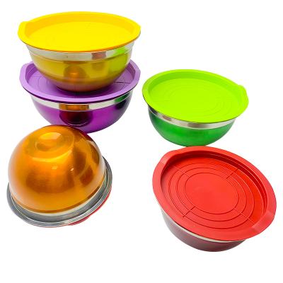 China Sustainable Color Stainless Steel Multifunction Salad Bowl Set With Sealing Lid for sale