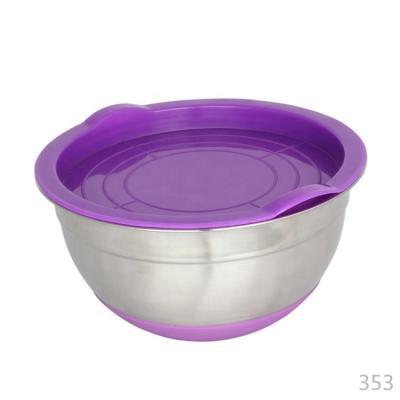 China Disposable Gasket Container Liner Stainless Steel Mixing Bowl With Lid Steel Air Tight Bowl With Lid And Silicon Base for sale