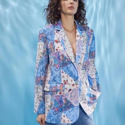 China Breathable Hot Selling Flowers Printed Lady Blazer Women Fashion Loose Casual Coat for sale