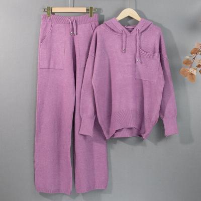 China Wholesale Sweatshirts Winter Hoodie Anti-pilling Wide Leg Knit Suit Heat Ladies Leisure Sweatpants And Hoodie Two Piece Set for sale