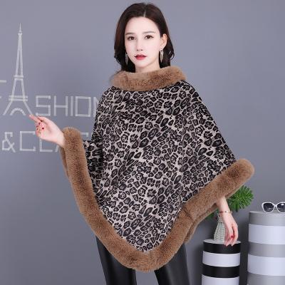 China Hot Sales Anti-wrinkle Fashion Leopard Wool Thicken Sweater Fluffy Coating Winter Wraps Shawl Faux Fur Poncho For Women for sale