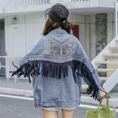 China 2021 New Anti-wrinkle fashion clothing tassel embroidery denim jackets ladies loose casual Jean Coats Fringe Jacket For women for sale