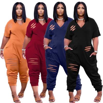 China 2021 Breathable Summer Women Overalls V Neck Rompers Women Plus Size Pants Overalls for sale