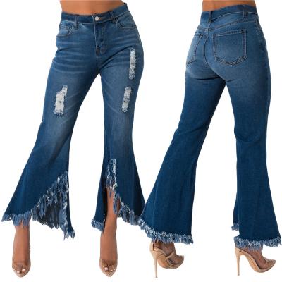 China Wholesale Breathable Ladies Wide Leg Denim Pants Womens Waist High Bell Bottoms Plus Size Women Jeans for sale