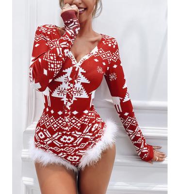 China Wholesale QUICK DRY Women's Pajamas Set Quilted Christmas Onesie Print Fur Onesie Pajamas Sleepwear One Piece for sale