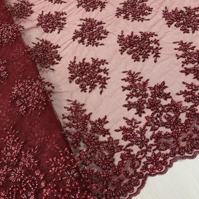 China High Quality Shrink-Resistant Hand Embroidery Beaded Heavy Beads Lace Fabrics For Dresses Or Bridal And Hot Selling Fashion Fabric Stock Lot for sale