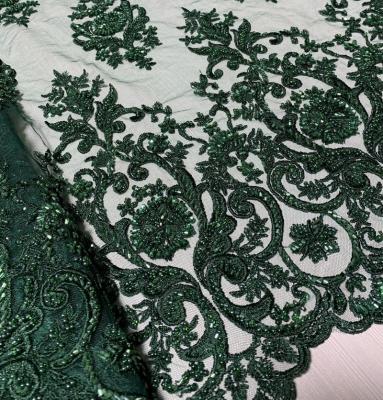 China High Quality Heavy Beaded Lace Fabric Hand Embroidered Beaded Tulle Fabric For Formal Dress Or Bridal Shrink-Resistant for sale