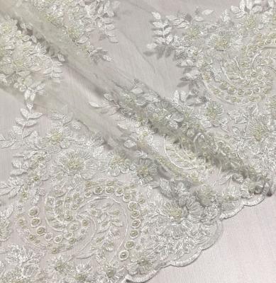 China Shrink-resistant bridal beaded and sequins lace up embroidery fabric for dress, fancy dress material wedding in china for sale