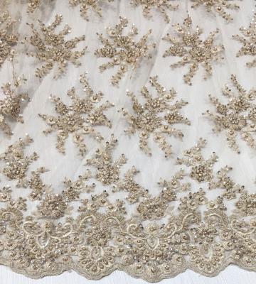 China New Design Fancy Fabric Luxury Embroidery Beading Sequins Bridal Tulle Lace Fabric Shrink-resistant For Party Or Evening Dresses for sale