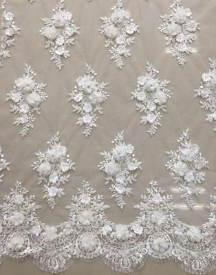 China Latest fashion 3d lace embroidery bridal lace fabric Shrink-resistant for wedding dress high quality beaded lace fabric for sale