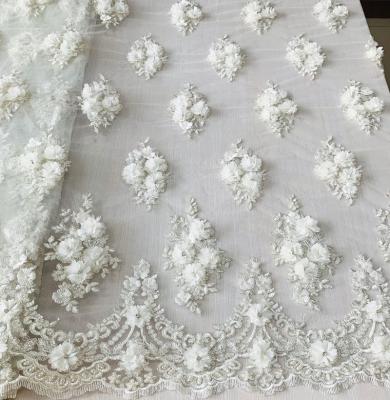 China Newest Shrink-resistant off white color 3d beaded lace up embroidery wedding fabric, wholesale metallic beaded 3d lace fabric high quality for sale