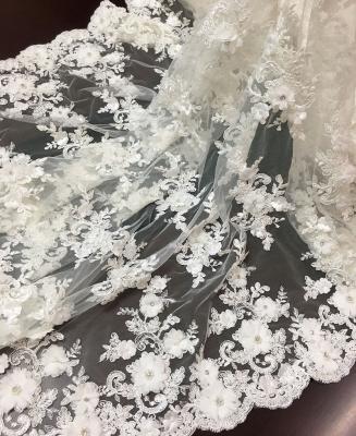 China Next New Shrink-Resistant 3d Flower Lace Embroidered Tulle Fabric With Rope Lace Beaded Fabric For Wedding, Bridal Fashion Lace Fabric for sale