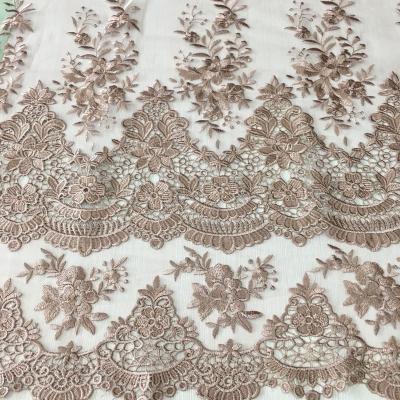 China Latest Fashion Shrink-Resistant All Over Embroidery Designs Bridal Lace Embroidered Tulle Fabric With Water Soluble Lace For Dress Dress for sale