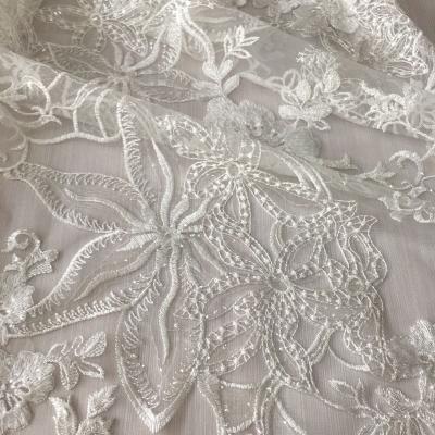 China Big Sequin Tulle Lace Fabric Embroidery Flower Embroidery Designs Bridal Fabric High Quality Shrink-Resistant Lace Fabric For Wedding Dress for sale