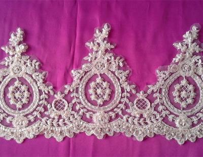 China High Quality Shrink-Resistant Bridal Cord Lace Trim Embroidery With Hand Beaded Sequined Lace Trim For Dresses Or Saree for sale