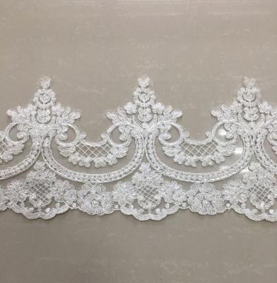 China Latest Shrink-Resistant Off-White Bridal Beaded Trim Cord Lace Trim For Wedding Dress Or Bridal Lace Trim Hot Sale Border for sale