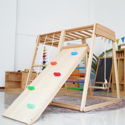 China Wooden Educational Toys Kids Climbing Sight Preschool Gym Toys Montessori Pikler Triangle Sights With Windmill Indoor Playground for sale