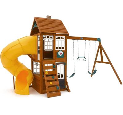 China Kids Playground Wooden Outdoor Playground Hazards Ridge Backyard Playset Climb Swing Outdoor Activity Play Structure with Slide for Toddlers for sale