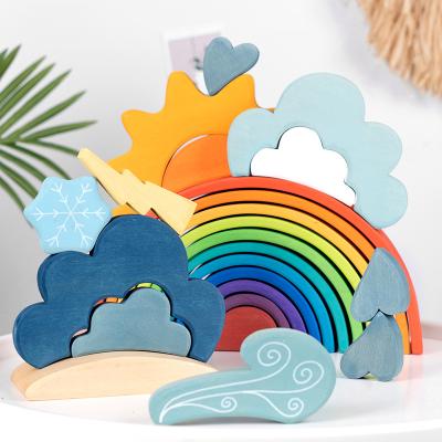 China Geography Training Toy Wooden Montesorri Rainbow Stacker Educational Study Toys Puzzles Creative Colorful Building Blocks For Kids Baby for sale