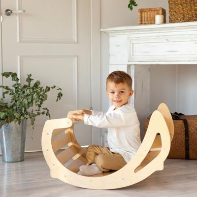 China Eco-friengly Waldorf Balance Board Montessori Curvy Wooden Arch Multifunctional Balance Rocker Toys Rising Chair for Kids Indoor Playground for sale