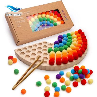 China Toy Wooden Rainbow Color Sorting Ball Sensory Toys Separate-Balance Board Montessori Wooden Board Kids Exercise Balance Board Toys For Children for sale