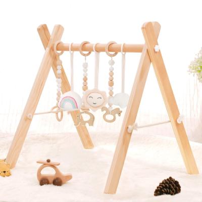 China Wooden Educational Toys Play Gym with Hanging View Activity Foldable Gym Baby Teethers Baby Toys for sale