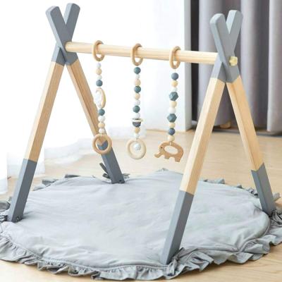 China Educational Toy Wooden Foldable Infant Activity Gym with Hanging Mat Baby Play Gym Frame Bar Activity Gym Toys for sale