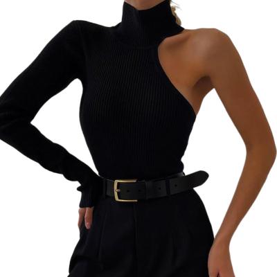 China Fashion one shoulder sleeve round neck long solid color overalls thin women one of the other women's clothing 2021 winter new for sale