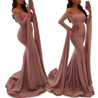 China 2022 new ebayAliExpress breathable sexy off-the-shoulder dress long sleeve slit formal dress for sale