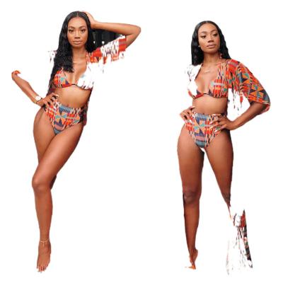 China New product 2022 QUICK DRY AliExpress Amazon European and American sexy digital printing three-piece set of bikini swimsuit in stock for sale