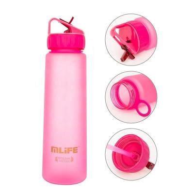 China Sustainable Pink Motivational 900ml BPA Free Tritan Sports Plastic Bottle With Straw for sale