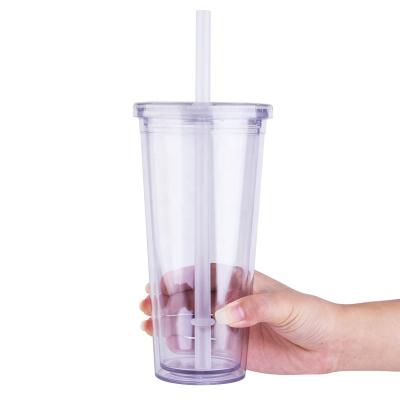 China 700ml double wall sustainable clear plastic reusable boba milk tea cup tumbler for sale