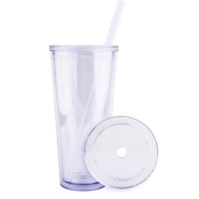 China 700ml double wall sustainable clear plastic reusable boba milk tea cup tumbler for sale