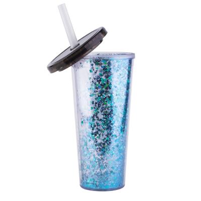 China 2022 New Viable 16oz/24oz BPA Free Boba Tea Cups Bubble Free Reusable Plastic Tea Cups With 12mm Straw And Glitter for sale