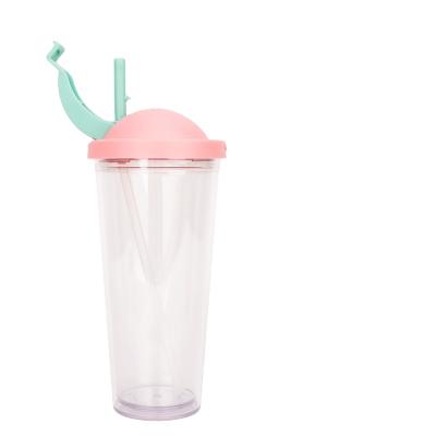 China BPA Free Promotion Double Stocked 24oz 700ml Wall Customized Plastic Straw Cup Tumbler With Lid for sale