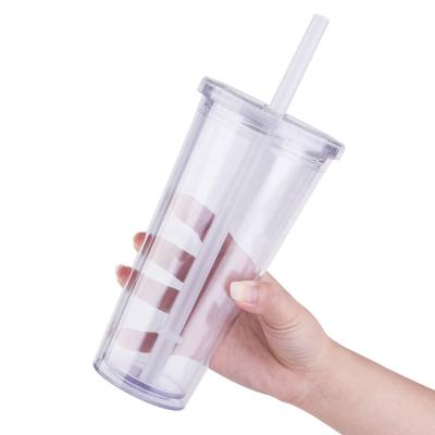 China High Quality Eco-friendly Made In China Wholesale Double Wall Clear Plastic Bubble Tea Cups With Straw for sale