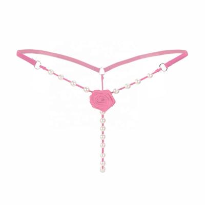 China Women Wearing Sexy Transparent Open Front Panty Women Panties Briefs for Girls and Women Bead and Flower Design Massage Underwear for Woman for sale