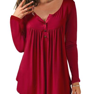 China Plus Size Women's V-Neckline Front Opening Henley Shirt Breathable Tunic for sale