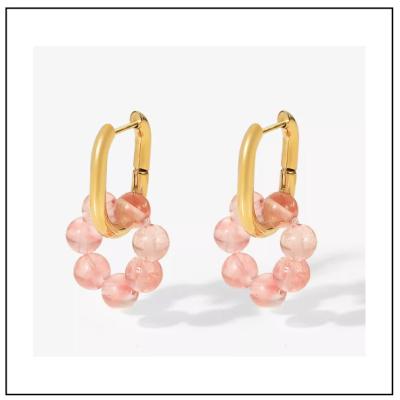 China CLASSIC Popular Multicolor Natural Stone Gold Plated 14k Stainless Steel Huggies Rose Pendant Earrings For Women for sale