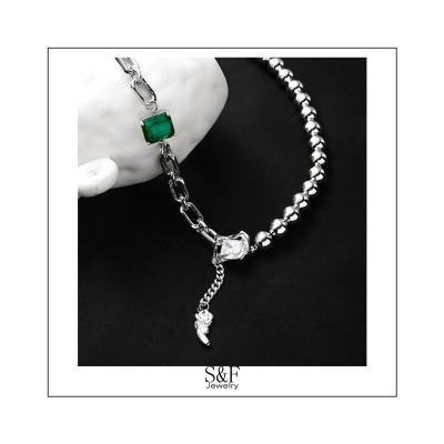 China Wholesale CLASSIC Silver Plated Green Crystal Zircon Necklace For Women Necklace Fashion Jewelry 18K for sale