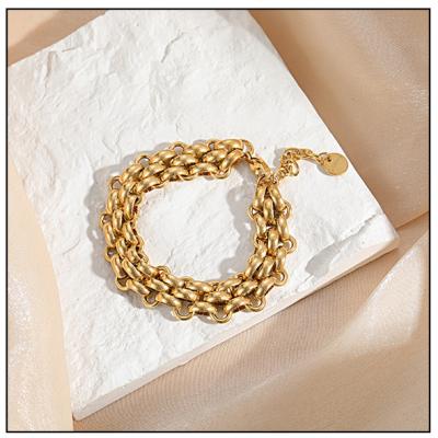 China Vintage Wholesale 18K Gold Plated Adjustable Geometric Plated Circle Chunky Jewelry Stainless Steel Bracelet Bangle for sale