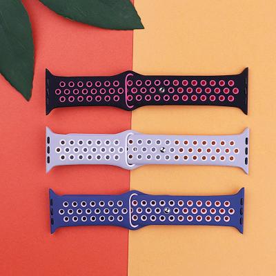 China Dual Color Silicone Sport Watch Band Strap Breathable Rubber Replacement Wrist Strap For Apple Watch 38 i 40 41 42 44 45 mm for sale