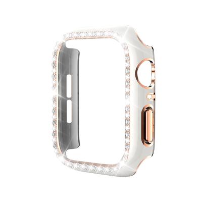 China Custom Fashion Quick Silver-Rimmed Diamond Stainless Steel Smart Watch Case For Apple for sale