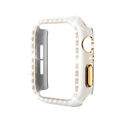 China Fashionable Custom Made Luxury Designer Gold Rim Diamond Metal Watch Protective Case for Apple for sale