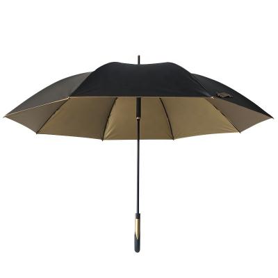 China Fantastic Newly Designed Gold Coated Fabric Handle Auto Open Custom Umbrellas With Logo for sale