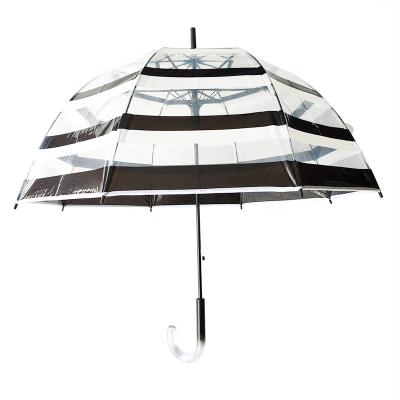 China Automatic Open Cute Kids Plastic Transparent Clear POE Unbrella Custom Cartoon Printing Domed Umbrella for sale