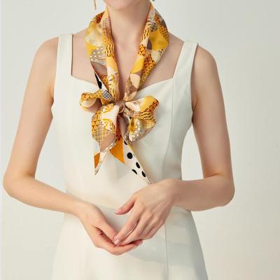 China Square Custom Design Spring Women Silk Tie Scarf Logo Mulberry Ribbon Scarf for sale