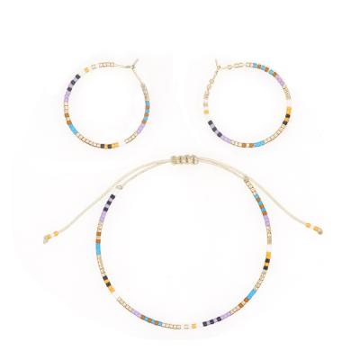 China Go2BoHo BOHEMIA Fashion Jewelry Sets Summer Multicolor Miyuki Seed Beads Simple Bracelet And Circle Earrings Set For Women Jewelry Gifts for sale