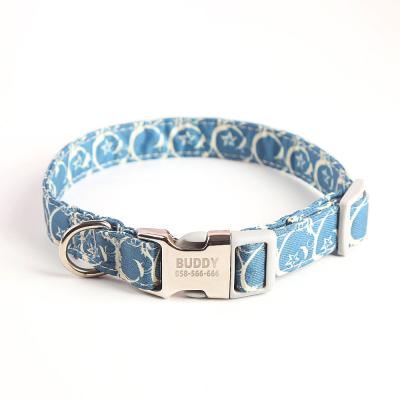 China Customized Padded Pattern Unique Style, Adjustable Reflective Nylon Pet Collar Dog Collar With ID Plate for sale